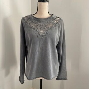 H&M Washed Lace Cutout‎ Sweatshirt size Medium Crew Neck Fairy Grunge Soft Goth